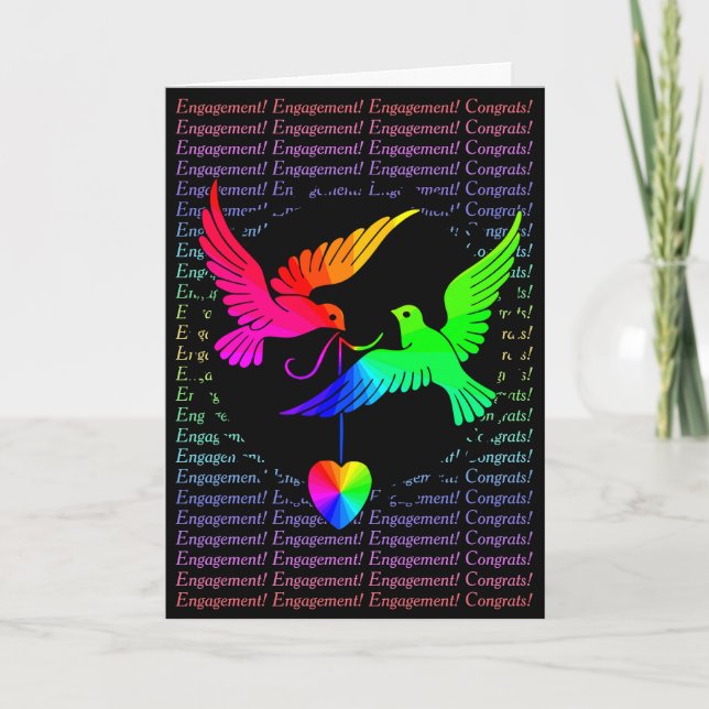 Gay Pride Engagement Congratulations Rainbow Doves Card (Front)