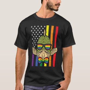 Gay Pride Fish US Rainbow Flag Lgbt Patriotic Men  T-Shirt