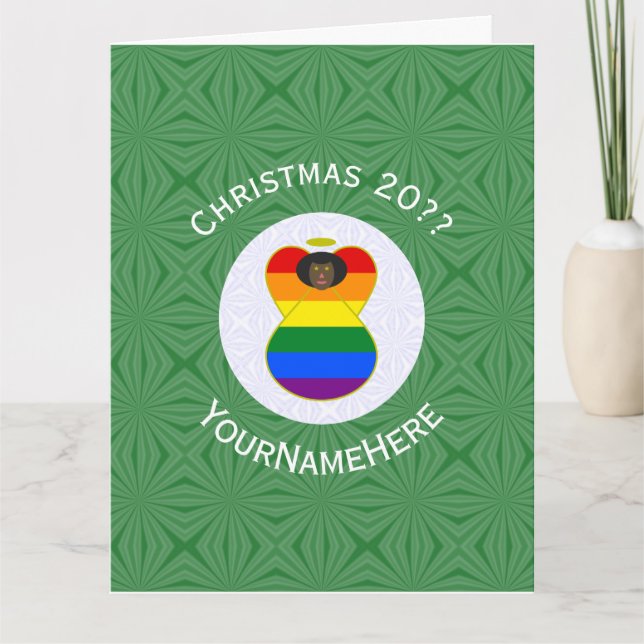 Gay Pride Flag Black Angel Christmas Personalised Card (Front)