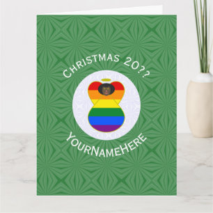 Gay Pride Flag Black Angel Christmas Personalised Card