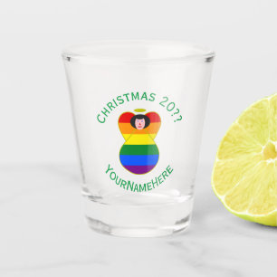 Gay Pride Flag Christmas Noirette Angel Personal Shot Glass