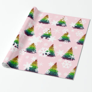 Gay Pride Flag Christmas Tree Pattern Wrapping Paper
