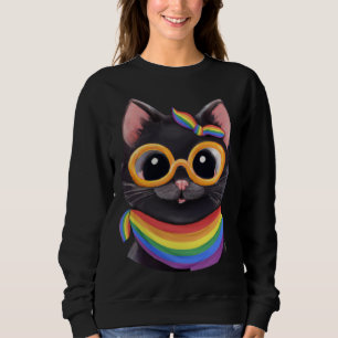 Gay Pride Flag Colors with Cute Cat for Pride Ally Sweatshirt