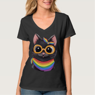 Gay Pride Flag Colors with Cute Cat for Pride Ally T-Shirt