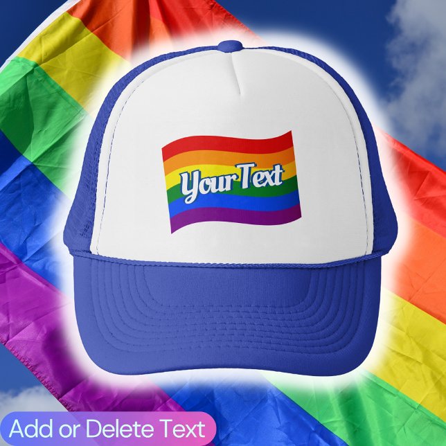 Gay Pride Flag Flying Rainbow Flag LGBT Text Retro Trucker Hat (Creator Uploaded)