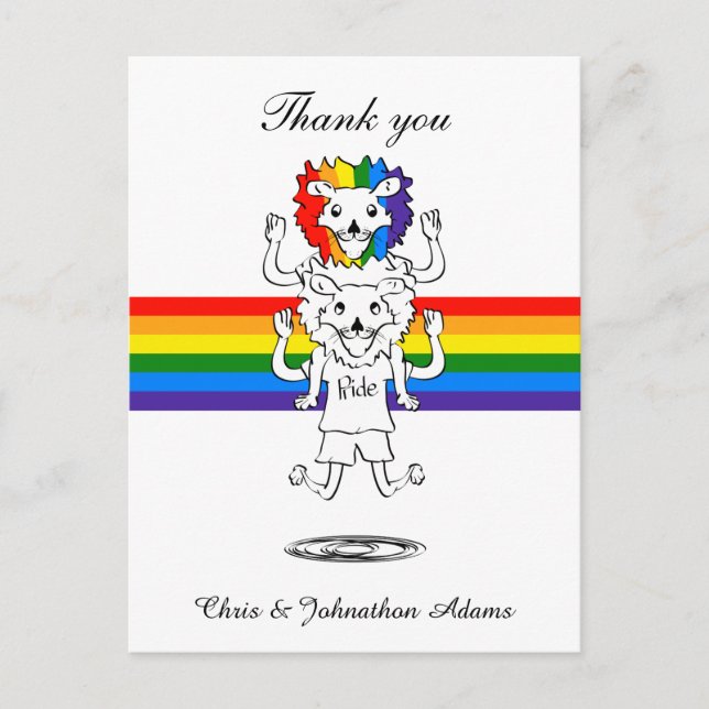 Gay Pride Flag Funny Lions Wedding  Thank you Postcard (Front)