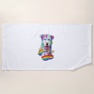 Gay Pride Flag Irish Wolfhound Dog Lover Rainbow P Beach Towel