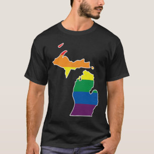 Gay Pride Flag  Michigan State Map  Rainbow Stripe T-Shirt