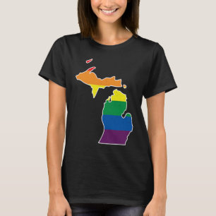 Gay Pride Flag Michigan State Map Rainbow Stripe T-Shirt