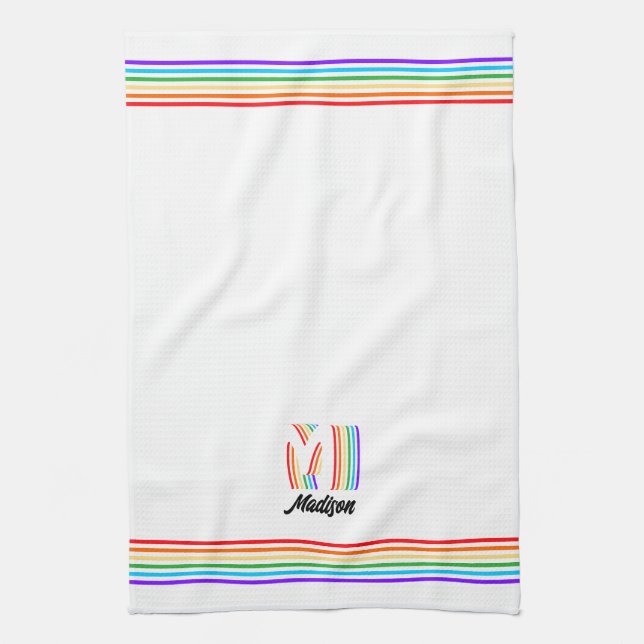 Gay Pride Flag Monogram Kitchen Towel (Vertical)