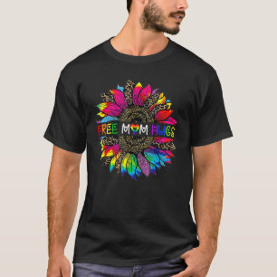 Gay Pride Free Mum Hugs Sunflower Leopard Rainbow  T-Shirt