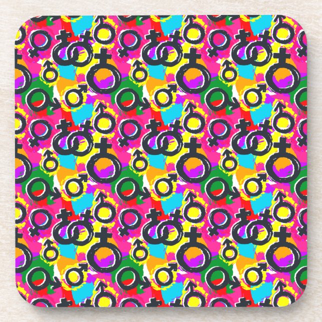 Gay Pride Gender Neon Pattern Coaster (Front)