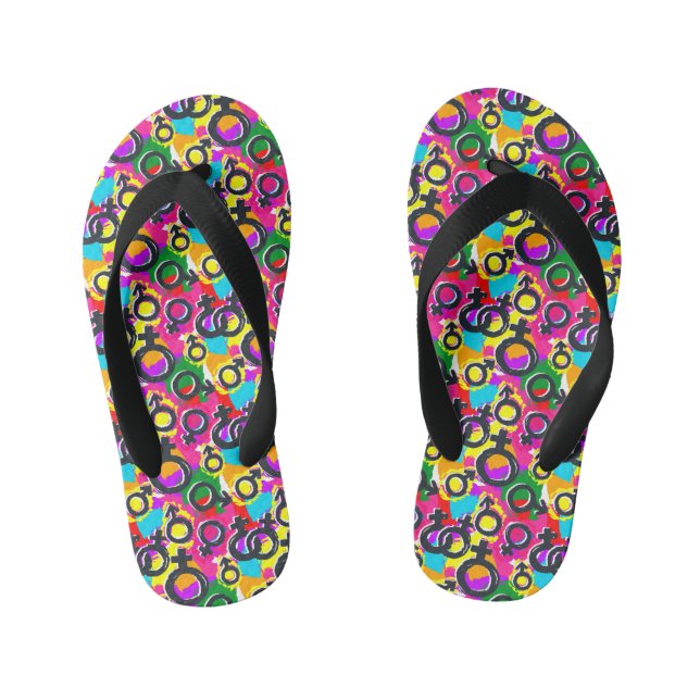 Gay Pride Gender Neon Pattern Kid's Jandals (Footbed)