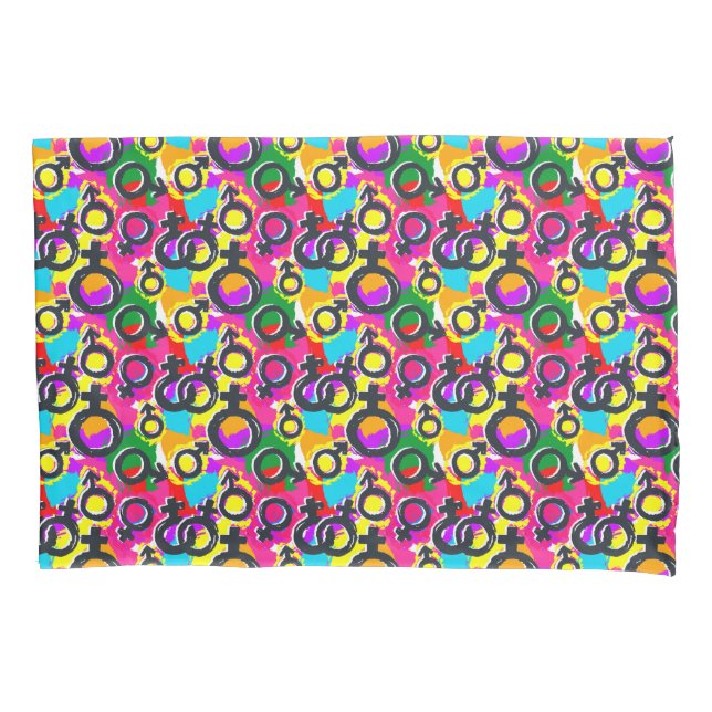 Gay Pride Gender Neon Pattern Pillowcase (Front-Left)
