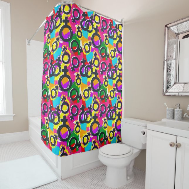 Gay Pride Gender Neon Pattern Shower Curtain (In Situ)