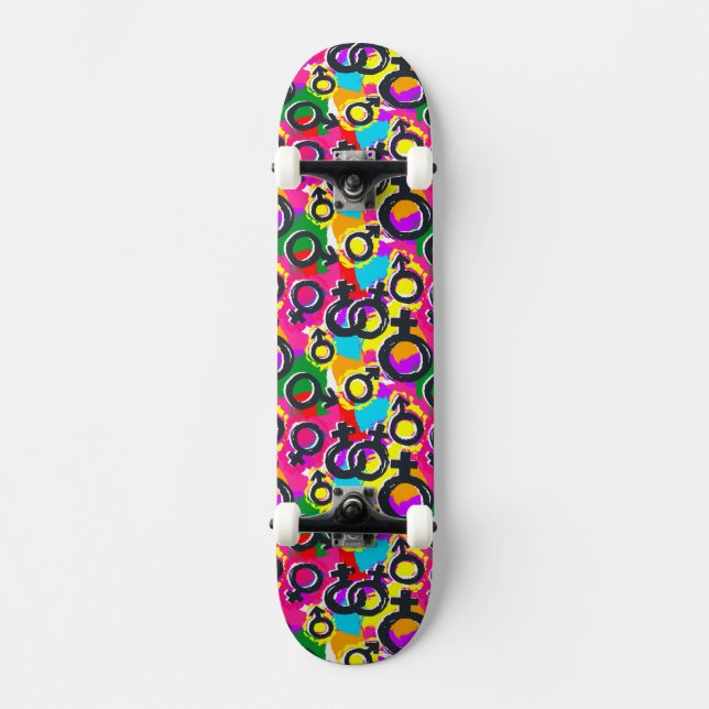 Gay Pride Gender Neon Pattern Skateboard (Front)