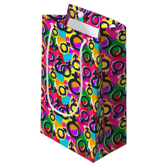 Gay Pride Gender Neon Pattern Small Gift Bag (Front Angled)