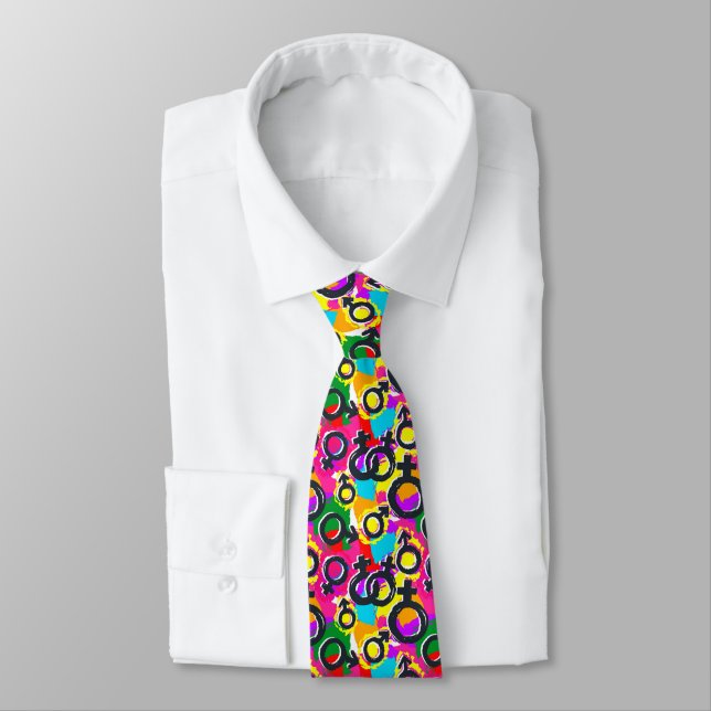 Gay Pride Gender Neon Pattern Tie (Tied)
