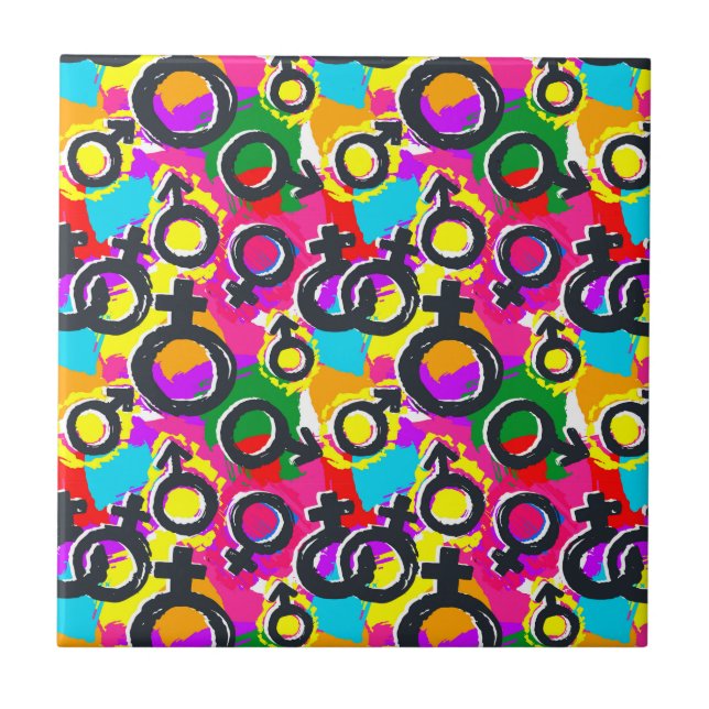Gay Pride Gender Neon Pattern Tile (Front)
