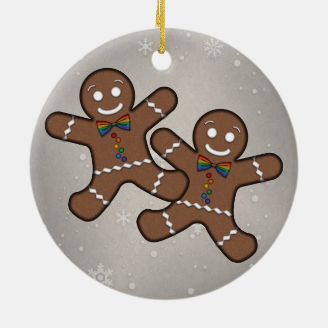Gay Pride Gingerbread Couple Ceramic Tree Decoration (Back)