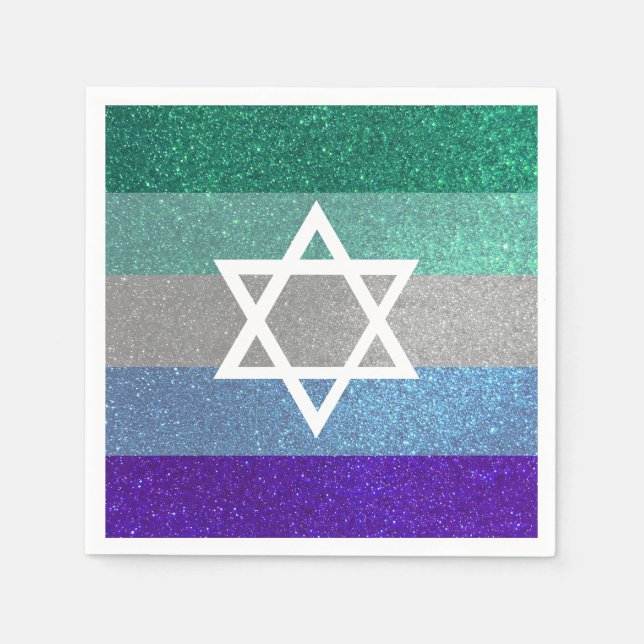 Gay Pride Glitter Bar Mitzvah Jewish Star of David Napkin (Front)