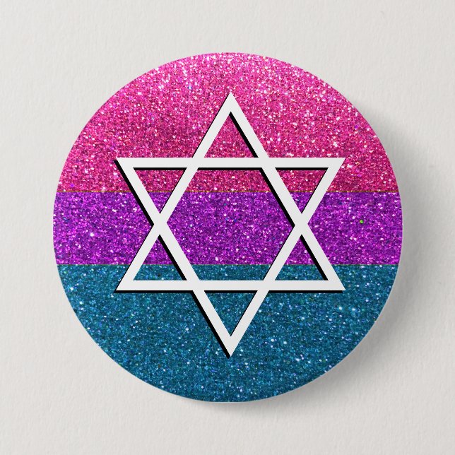 Gay Pride Glitter Bisexual Jewish Star of David 7.5 Cm Round Badge (Front)