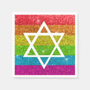 Gay Pride Glitter LGBTQIA Jewish Star of David Napkin