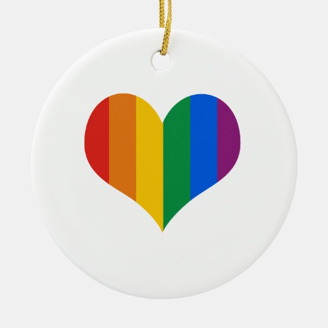 Gay Pride Heart Ceramic Tree Decoration (Front)