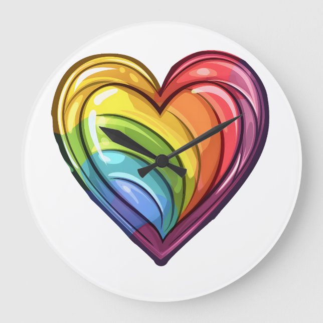 Gay pride heart design large clock (Front)