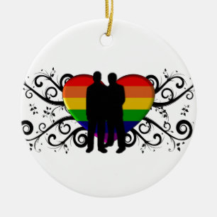 Gay Pride Heart for Men Ceramic Tree Decoration