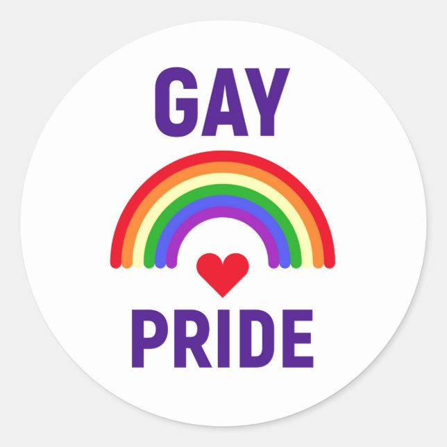 Gay Pride | Heart & Rainbow Classic Round Sticker (Front)
