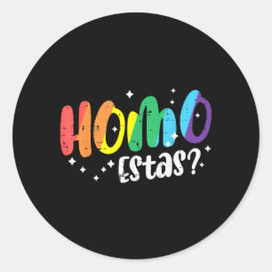 Gay Pride Homo Estas Funny Spanish Mexican LGBTQ Classic Round Sticker