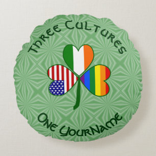 Gay Pride Ireland USA Shamrock Flag Personalised Round Cushion