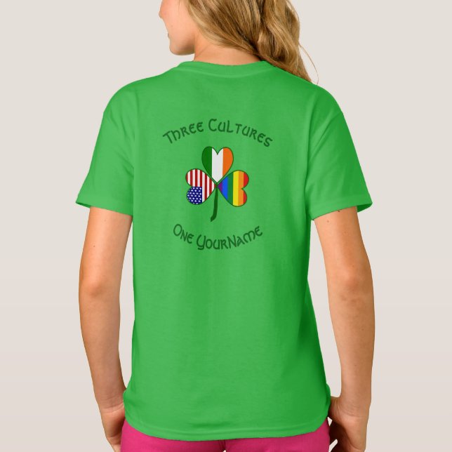 Gay Pride Ireland USA Shamrock Flag Personalised  T-Shirt (Back)