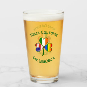 Gay Pride Irish American Flag Shamrock Personalise Glass