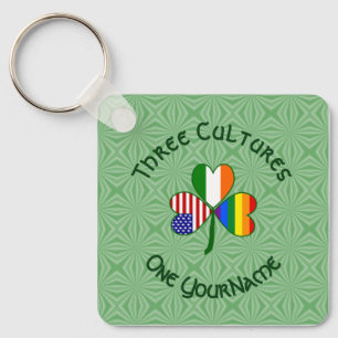 Gay Pride Irish American Flag Shamrock Personalise Key Ring