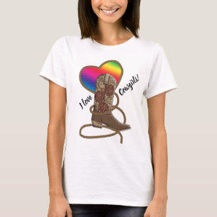 Gay Pride Lesbian I Love Cowgirls Rainbow Heart T-Shirt