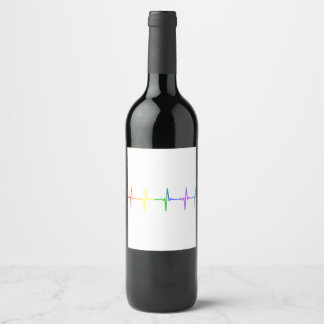 Gay Pride LGBT Heartbeat Pulse 4 Wine Label