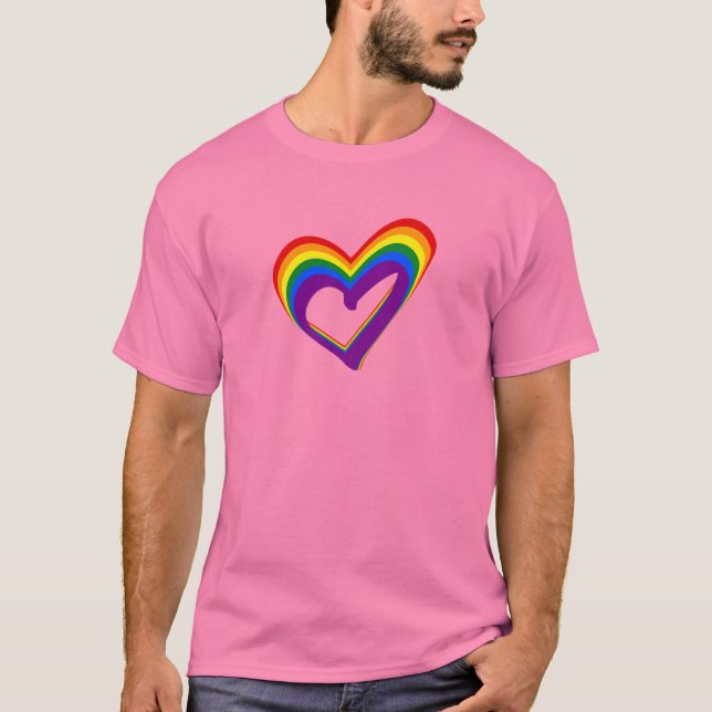 Gay Pride LGBT Rainbow Flag Heart Logo LGBTQ T-Shirt (Front)
