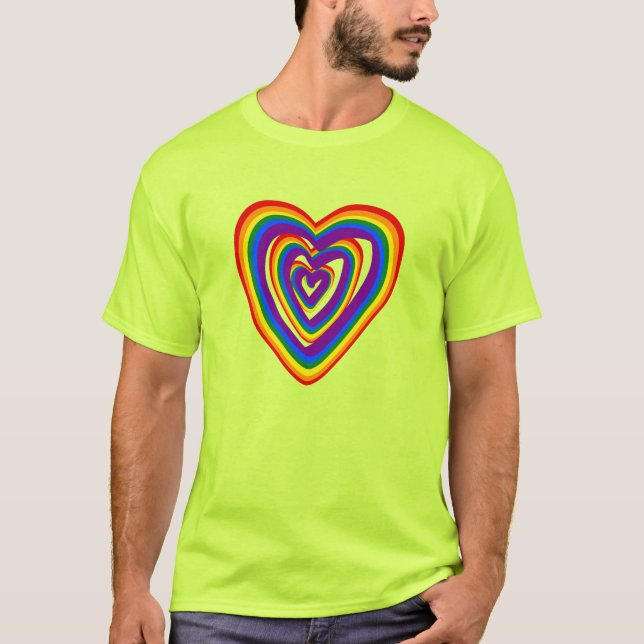 Gay Pride LGBT Rainbow Flag Hearts Cute LGBTQ T-Shirt (Front)