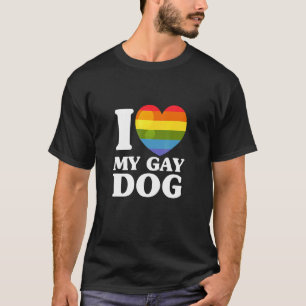 Gay Pride LGBT Rainbow Heart I Love My Gay Dog T-Shirt