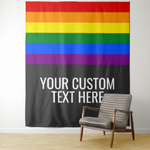 Gay pride LGBT Rainbow Stripes Custom Text Black Tapestry
