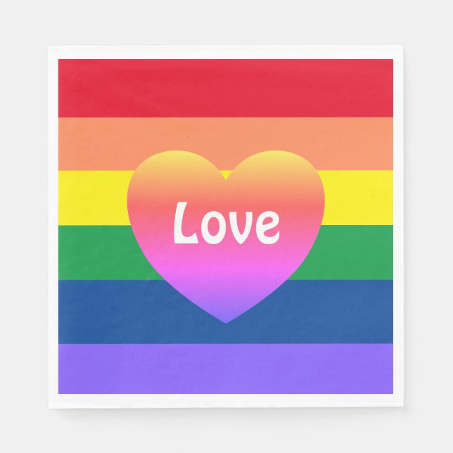Gay Pride LGBTQ Colourful Rainbow Heart Party Napkin (Front)