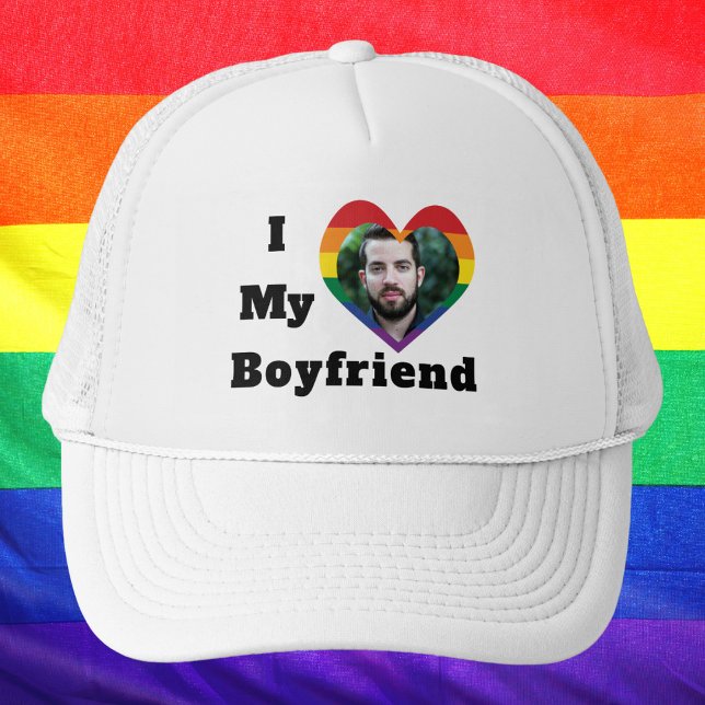 Gay Pride LGBTQ Custom Photo I Love My Boyfriend Trucker Hat (Creator Uploaded)