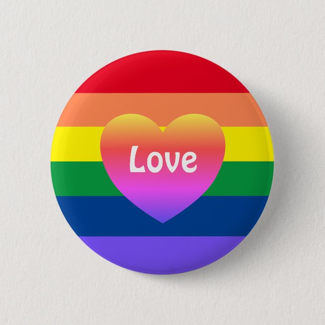 Gay Pride LGBTQ Rainbow Heart 6 Cm Round Badge (Front)