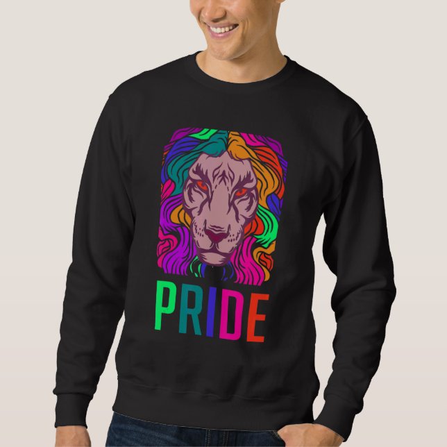 Gay Pride Lion LGBTQ Rainbow Lesbian Men Women Sweatshirt (Front)