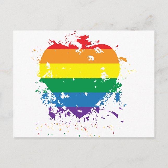 Gay Pride Love Heart Invitation Postcard (Front)
