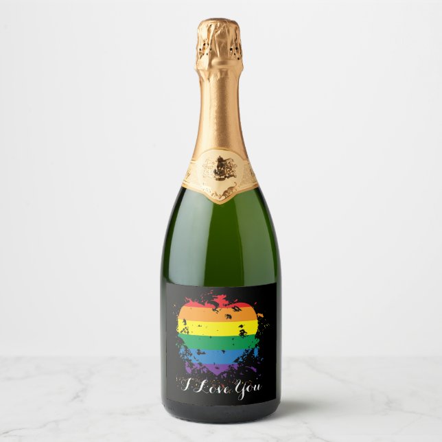 Gay Pride Love Heart Sparkling Wine Label (Front)