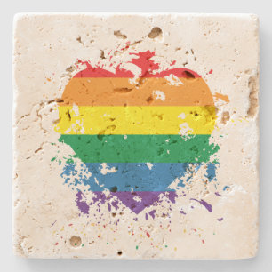 Gay Pride Love Heart Stone Coaster