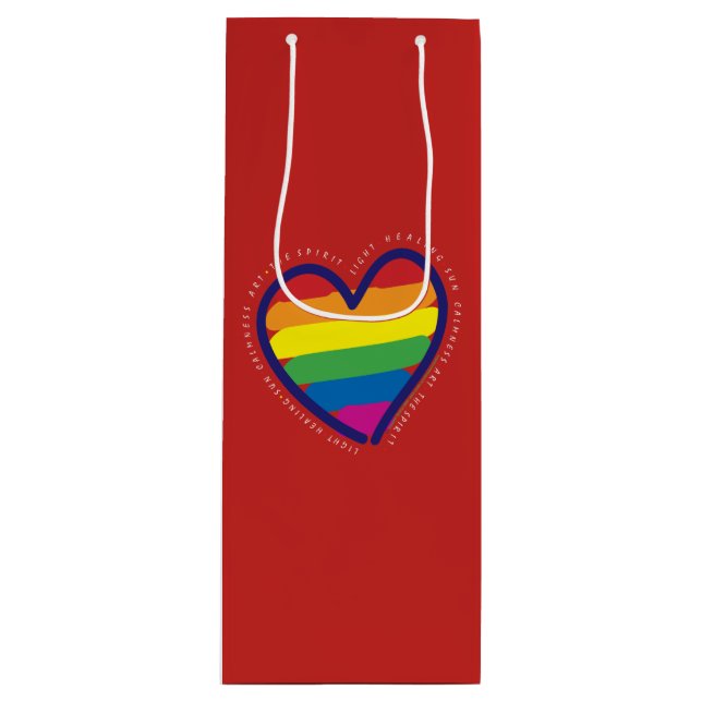 Gay Pride Love Heart Wine Gift Bag (Front)